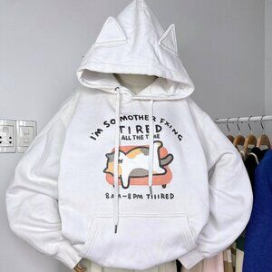 Funny Tired Mom Cat Cozy Graphic Hoodie
